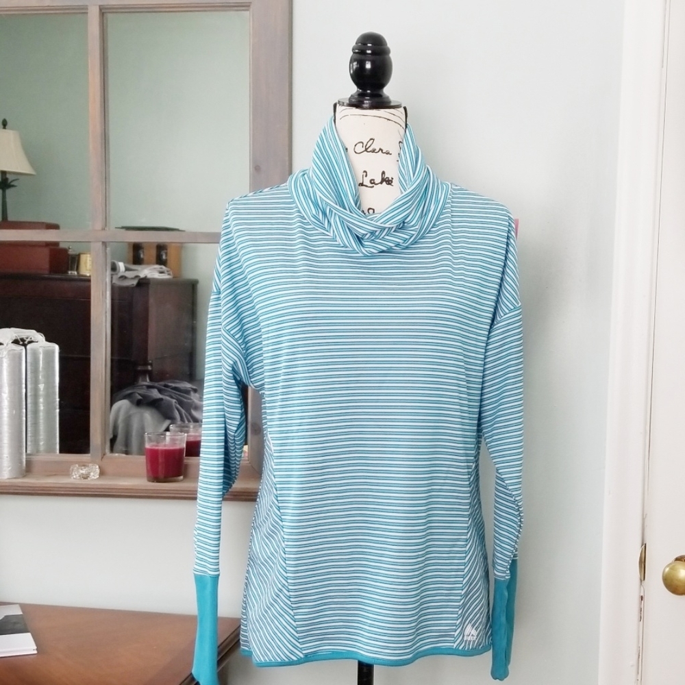 REEBOK ▪︎ Teal & White Stripe Cowl Neck Popover